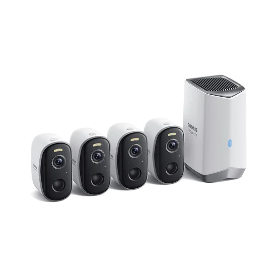 Външна охранителна камера N1 (S0TW022131) - Baseus - 2K, 16GB, комплект 4 камери, двупосочен разговор, нощно виждане, IP67, 7.800mAh - Бяло