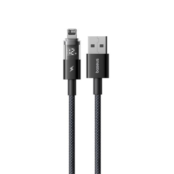 Baseus - Data Cable Display 2 (P10382700121-00) - USB към Lightning, бързо зареждане, цифров дисплей, 2.4A, 1m - Cosmic Black