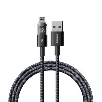 Baseus - Data Cable Display 2 (P10382700121-00) - USB към Lightning, бързо зареждане, цифров дисплей, 2.4A, 1m - Cosmic Black