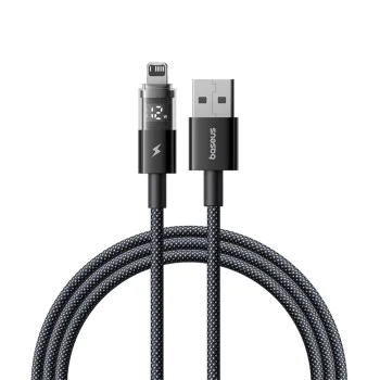Baseus - Data Cable Display 2 (P10382700121-00) - USB към Lightning, бързо зареждане, цифров дисплей, 2.4A, 1m - Cosmic Black