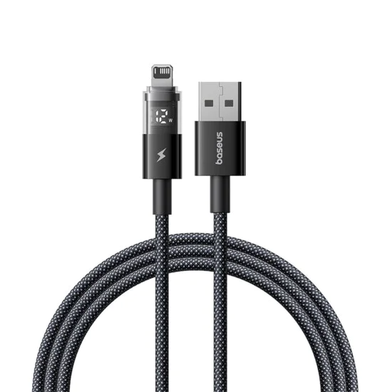 Baseus - Data Cable Display 2 (P10382700121-00) - USB към Lightning, бързо зареждане, цифров дисплей, 2.4A, 1m - Cosmic Black