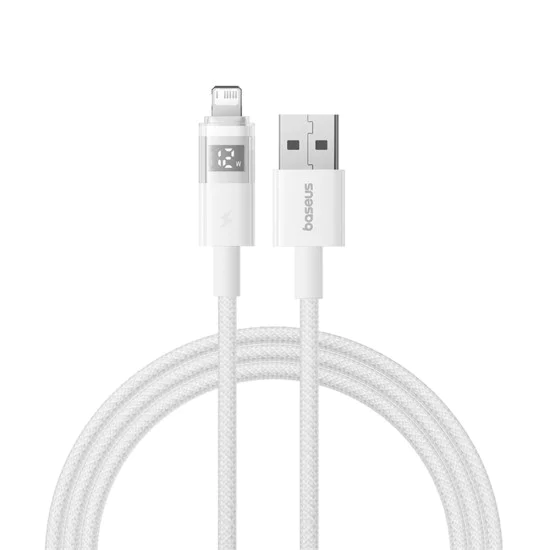 Baseus - Data Cable Display 2 (P10382700211-00) - USB към Lightning, бързо зареждане, цифров дисплей, 2.4A, 1m - лунно бяло