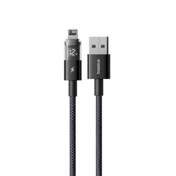 Baseus - Data Cable Display 2 (P10382700121-01) - USB към Lightning, бързо зареждане, цифров дисплей, 2.4A, 2m - Cosmic Black