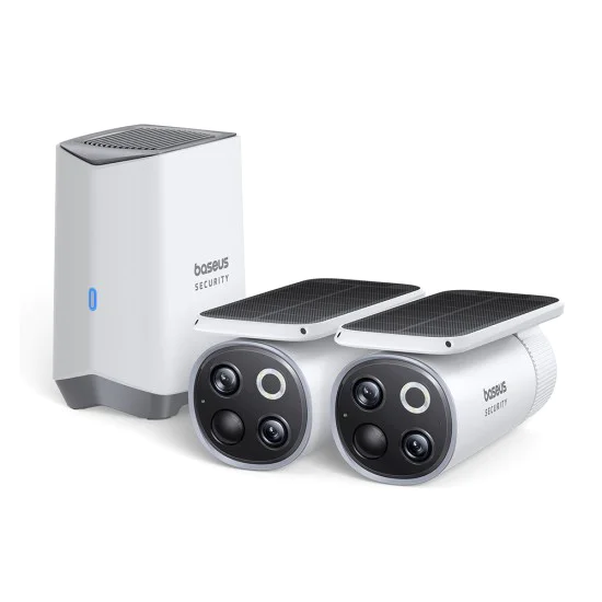 Външна камера за сигурност S1 Pro (S0TX002131) - Baseus - със соларен панел, 3K, комплект 2 камери, 16GB, IP67, 13.500mAh - Бял