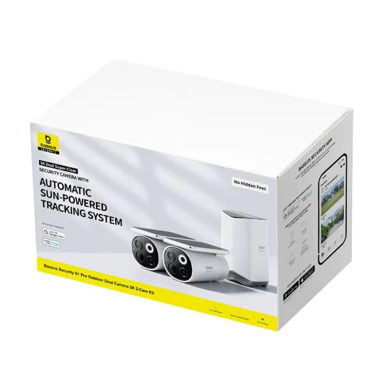 Външна камера за сигурност S1 Pro (S0TX002131) - Baseus - със соларен панел, 3K, комплект 2 камери, 16GB, IP67, 13.500mAh - Бял