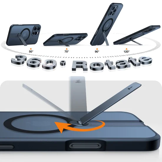 Калъф за iPhone 16 Pro Max - Torras - Pstand Spin MagSafe - Черен