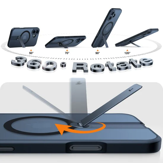 Калъф за iPhone 16 - Torras - Pstand Spin MagSafe - Черен