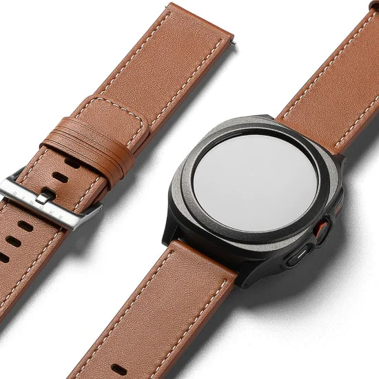 Каишка за Fossil Hybrid 24 mm / Mobvoi TicWatch Pro 5 / Suunto 9 / Suunto 9 Baro / Suunto D5 - Ringke Leather One Basic Bold - кафяв
