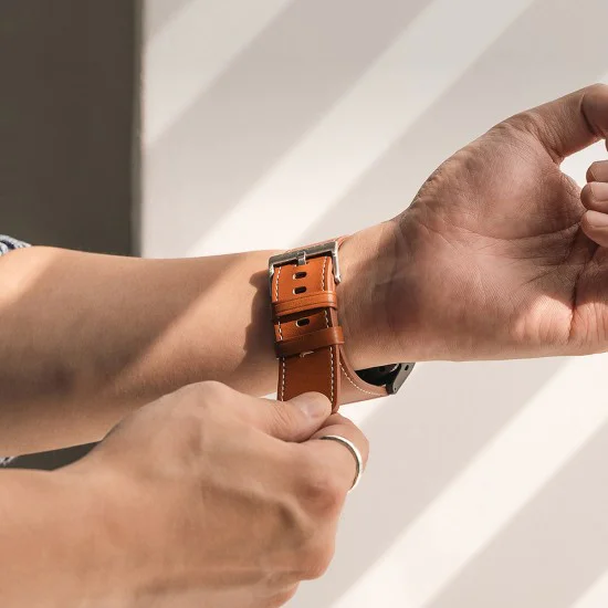 Каишка за Fossil Hybrid 24 mm / Mobvoi TicWatch Pro 5 / Suunto 9 / Suunto 9 Baro / Suunto D5 - Ringke Leather One Basic Bold - кафяв