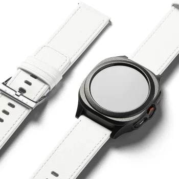 Каишка за Fossil Hybrid 24mm / Mobvoi TicWatch Pro 5 / Suunto 9 / Suunto 9 Baro / Suunto D5 - Ringke Leather One Basic Bold - Бял