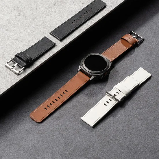 Каишка за Fossil Hybrid 24mm / Mobvoi TicWatch Pro 5 / Suunto 9 / Suunto 9 Baro / Suunto D5 - Ringke Leather One Basic Bold - Бял