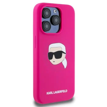 Калъф за iPhone 15 Pro Max - Karl Lagerfeld Silicone MagSafe (KLHMP15XSKHPPLF) - Fuchsia Karl`s Head