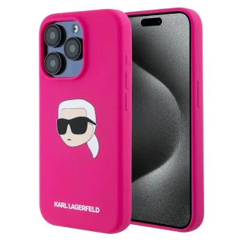 Калъф за iPhone 15 Pro - Karl Lagerfeld Silicone MagSafe (KLHMP15LSLSKHPHPPLF) - Fuchsia Karl`s Head