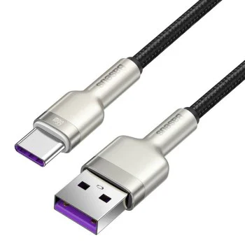 Кабел за данни USB към Type-C бързо зареждане, 66W, 6A, 1m - Baseus Cafule Series Metal (CAKF000101) - Черен