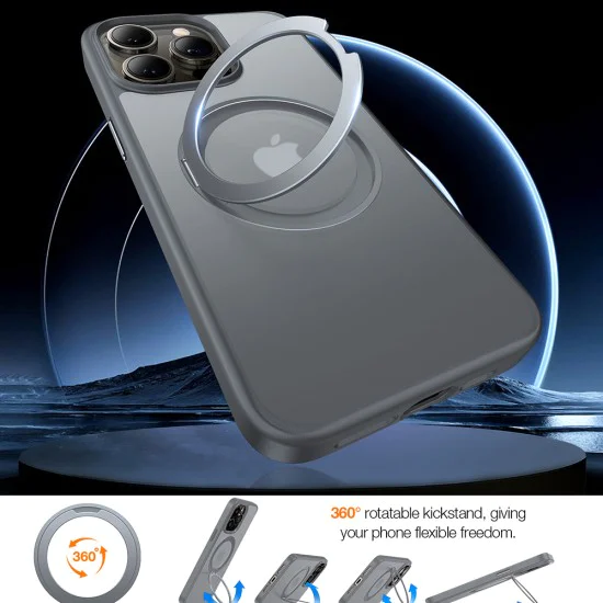 Калъф за iPhone 15 Pro Max - Torras Ostand Pro Series - Titanium Grey