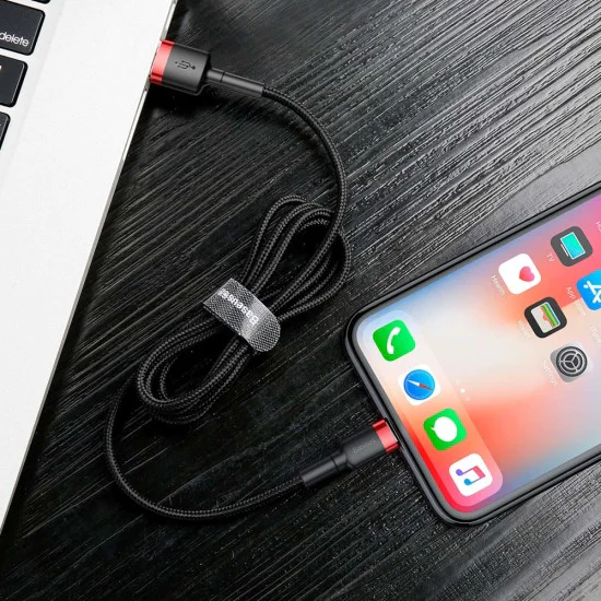Кабел за данни USB към Lightning 2.4A 2.4A, 1m - Baseus Cafule (CALKLF-B19) - Червен Черен