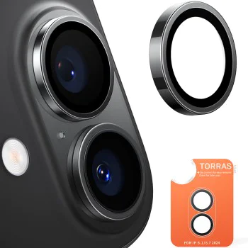 Протектор за камера за iPhone 16 Plus - протектор за камера Torras Lensguard - черен
