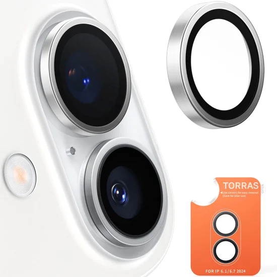 Протектор за камера за iPhone 16 Plus - протектор за камера Torras Lensguard - титаниево сиво