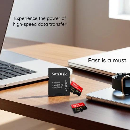 Карта с памет, 64GB, MicroSDXC - SanDisk Extreme Pro (SDSQXCU-064G-GN6MA) - Червен