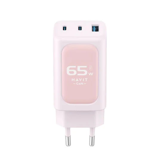 Havit - Зарядно за стена (UC260 EU) - 2x USB-C, USB, 65W - Розово