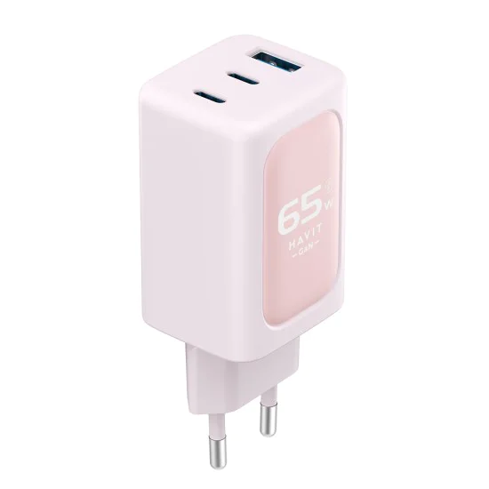 Havit - Зарядно за стена (UC260 EU) - 2x USB-C, USB, 65W - Розово