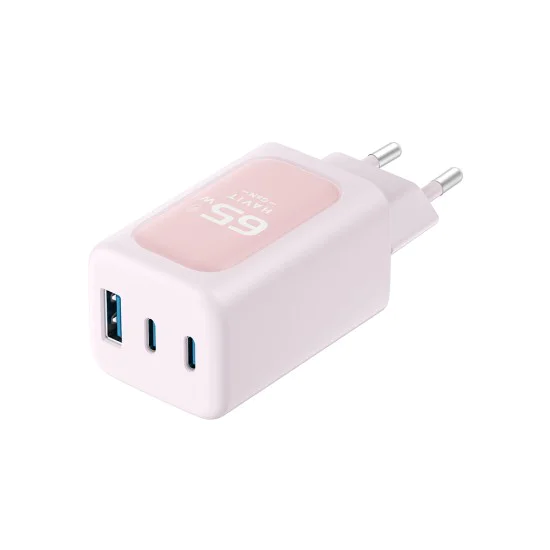 Havit - Зарядно за стена (UC260 EU) - 2x USB-C, USB, 65W - Розово