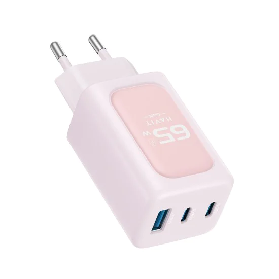 Havit - Зарядно за стена (UC260 EU) - 2x USB-C, USB, 65W - Розово