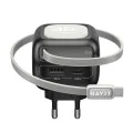 Havit - Зарядно за стена (UC251 EU) - Прибиращ се кабел Type-C, Type-C, USB, GaN, 35W - Черно / Сиво
