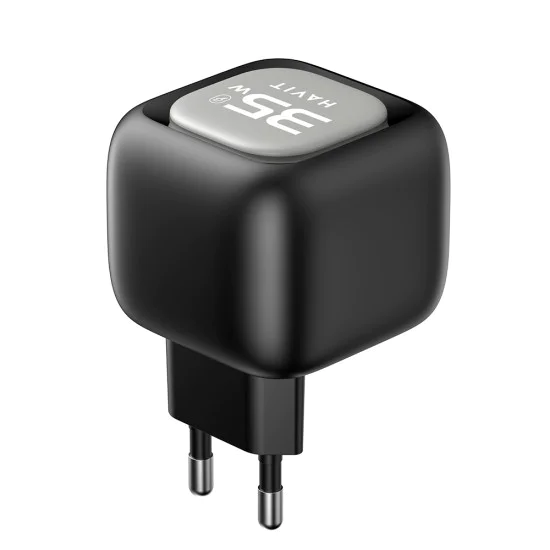 Havit - Зарядно за стена (UC251 EU) - Прибиращ се кабел Type-C, Type-C, USB, GaN, 35W - Черно / Сиво
