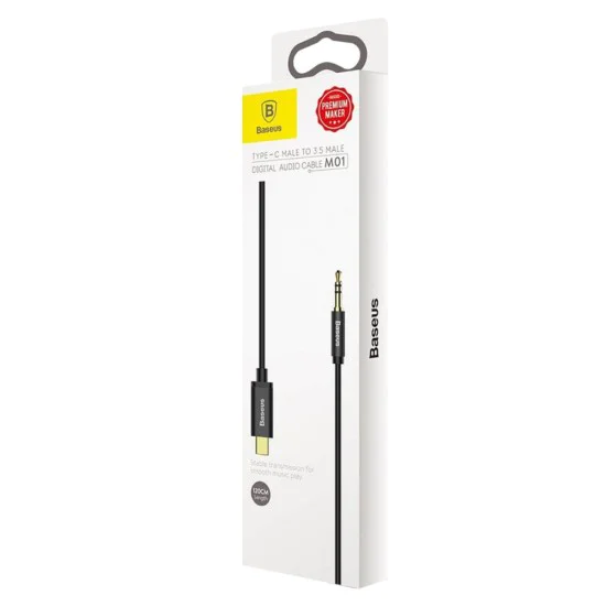 Аудио адаптерен кабел Type-C към 3,5 мм жак 3,5 мм, 1,2 м - Baseus M01 (CAM01-01) - черен