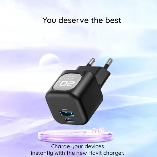 Батерия за 20W USB Type-C - Havit (UC220 EU) - Черен/Сив