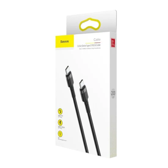 Кабел за данни Type-C към Type-C 480Mbps, PD2.0, 60W, 3A, 1m - Baseus Cafule (CATKLF-GG1) - черен