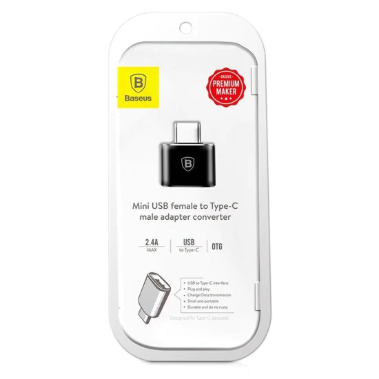 USB към Type-C 480Mbps, 2.4A OTG USB към Type-C адаптер - Baseus (CATOTG-01) - Черен