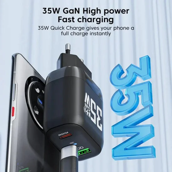 Зарядно Priza GaN, USB, Type-C, 35W - (CHPD174) - Черно
