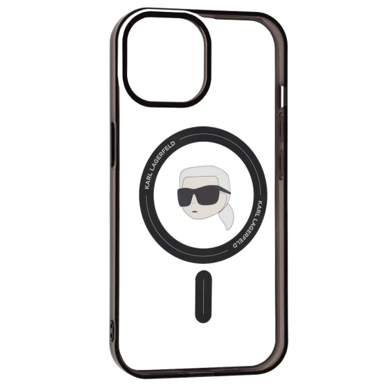 Калъф за iPhone 15 - Karl Lagerfeld IML MagSafe (KLHMP15SHKHNOTK) - Прозрачна глава на Карл