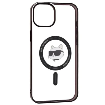 Калъф за iPhone 15 Plus - Karl Lagerfeld IML MagSafe (KLHMP15MHMHCHNOTK) - Прозрачна глава на Choupette