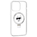 Калъф за iPhone 15 Pro Max - Karl Lagerfeld Hardcase Ring Stand MagSafe (KLHMP15XHHMRSCHH) - White Choupette Head