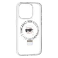Калъф за iPhone 15 Pro - Karl Lagerfeld Hardcase Ring Stand MagSafe (KLHMP15LHHMMRSKHH) - White Karl Head