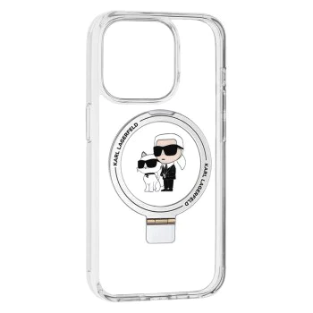 Калъф за iPhone 15 Pro - Karl Lagerfeld Hardcase Ring Stand MagSafe (KLHMP15LHHMMRSKCH) - Бял Karl&Choupette