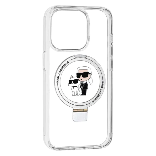 Калъф за iPhone 15 Pro - Karl Lagerfeld Hardcase Ring Stand MagSafe (KLHMP15LHHMMRSKCH) - Бял Karl&Choupette