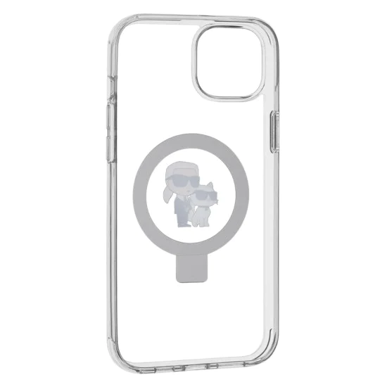 Калъф за iPhone 15 Plus - Karl Lagerfeld Hardcase Ring Stand MagSafe (KLHMP15MHMMRSKCH) - Бял Karl&Choupette
