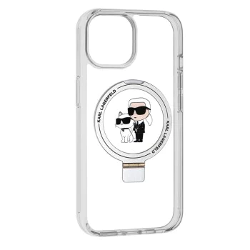 Калъф за iPhone 15 - Karl Lagerfeld Hardcase Ring Stand MagSafe (KLHMP15SHMRSKCH) - Бял Karl&Choupette