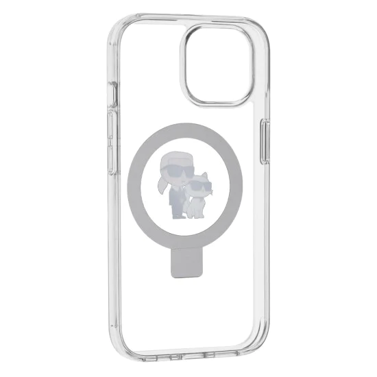 Калъф за iPhone 15 - Karl Lagerfeld Hardcase Ring Stand MagSafe (KLHMP15SHMRSKCH) - Бял Karl&Choupette