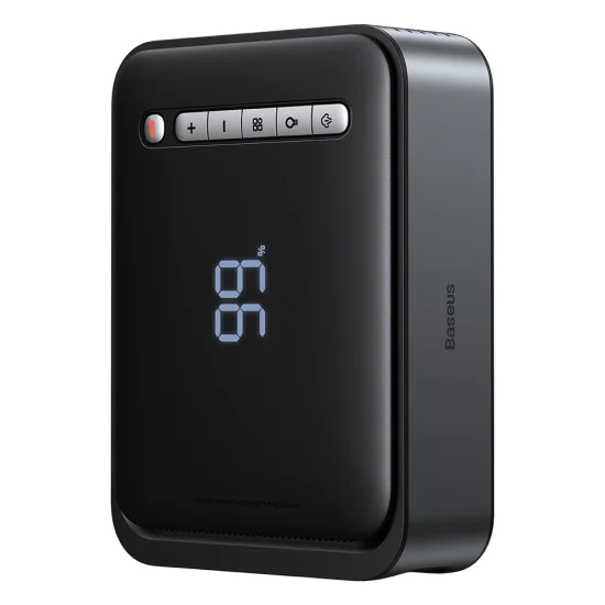 Стартово устройство за кола 2в1 (CGCN000001) - Baseus - Външна батерия, USB-C, 10-150 PSI, LCD, Авто-стоп, 12000mAh, 1000A, 12V - Черно
