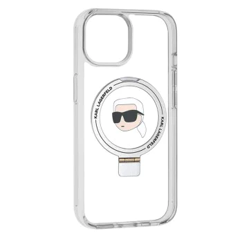 Калъф за iPhone 15 - Karl Lagerfeld Hardcase Ring Stand MagSafe (KLHMP15SHMRSKHH) - White Karl Head