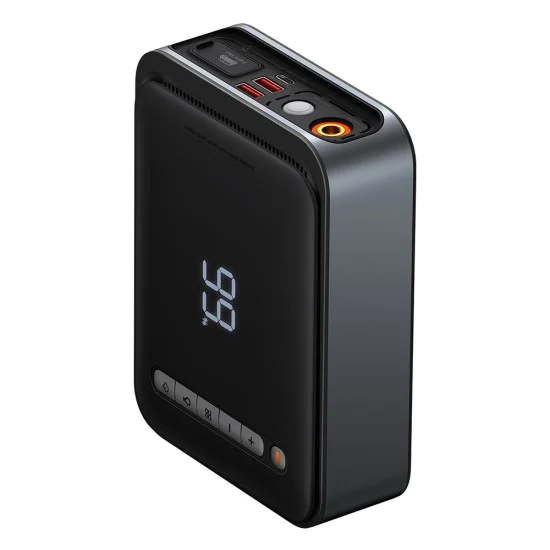 Стартово устройство за кола 2в1 (CGCN000001) - Baseus - Външна батерия, USB-C, 10-150 PSI, LCD, Авто-стоп, 12000mAh, 1000A, 12V - Черно