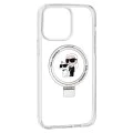 Калъф за iPhone 14 Pro - Karl Lagerfeld Hardcase Ring Stand MagSafe (KLHMP14LHHMMRSKCH) - Бял Karl&Choupette