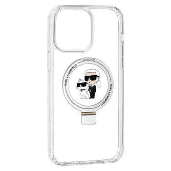 Калъф за iPhone 14 Pro - Karl Lagerfeld Hardcase Ring Stand MagSafe (KLHMP14LHHMMRSKCH) - Бял Karl&Choupette