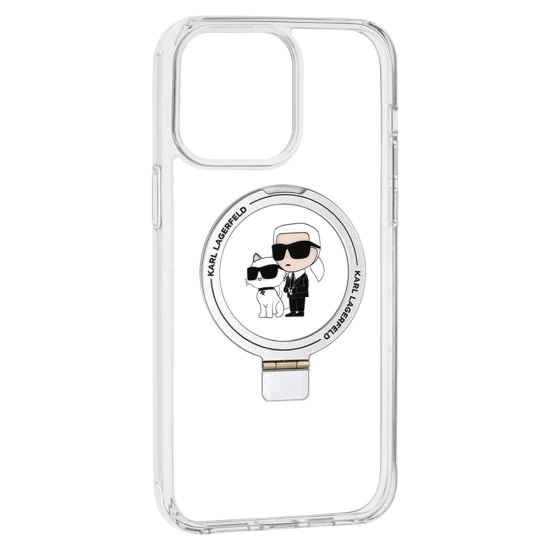 Калъф за iPhone 14 Pro - Karl Lagerfeld Hardcase Ring Stand MagSafe (KLHMP14LHHMMRSKCH) - Бял Karl&Choupette