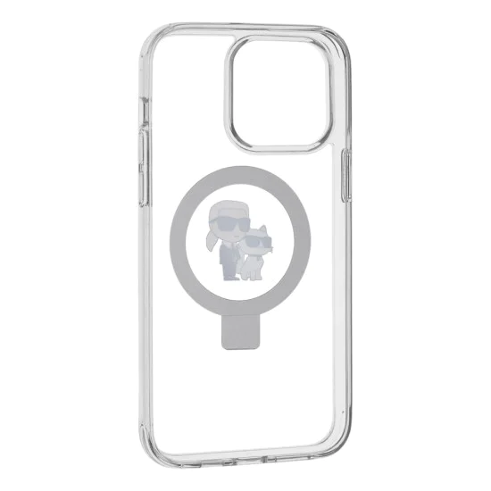 Калъф за iPhone 14 Pro - Karl Lagerfeld Hardcase Ring Stand MagSafe (KLHMP14LHHMMRSKCH) - Бял Karl&Choupette